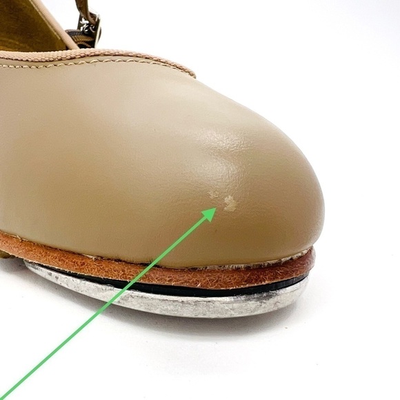 Capezio Heeled Tap Shoes Tap Jr. Footlight Caramel Tan Leather Size 5.5 New - Picture 4 of 12